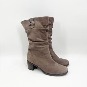GABOR Boots US Size 9 Suede Nubuck Oslo Mid Calf Zip Heeled Leather Winter Taupe